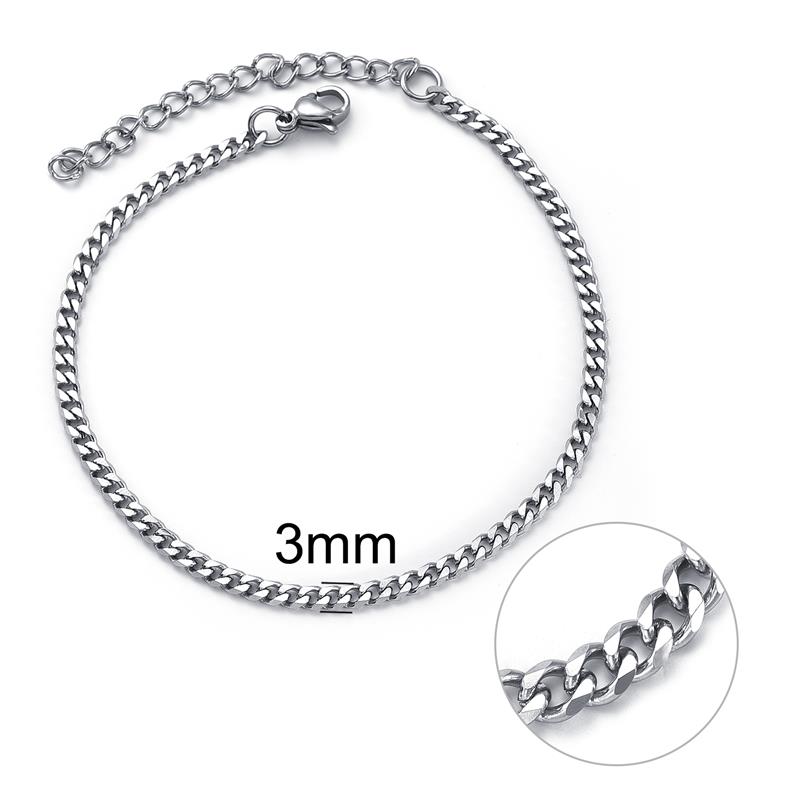 Jiayiqi Mode Cubaanse Ketting Armband Voor Mannen Vrouwen Rvs Mannelijke Sieraden 3/5/7Mm Verstelbare Bangle armbanden Op Hand: 3mm silver