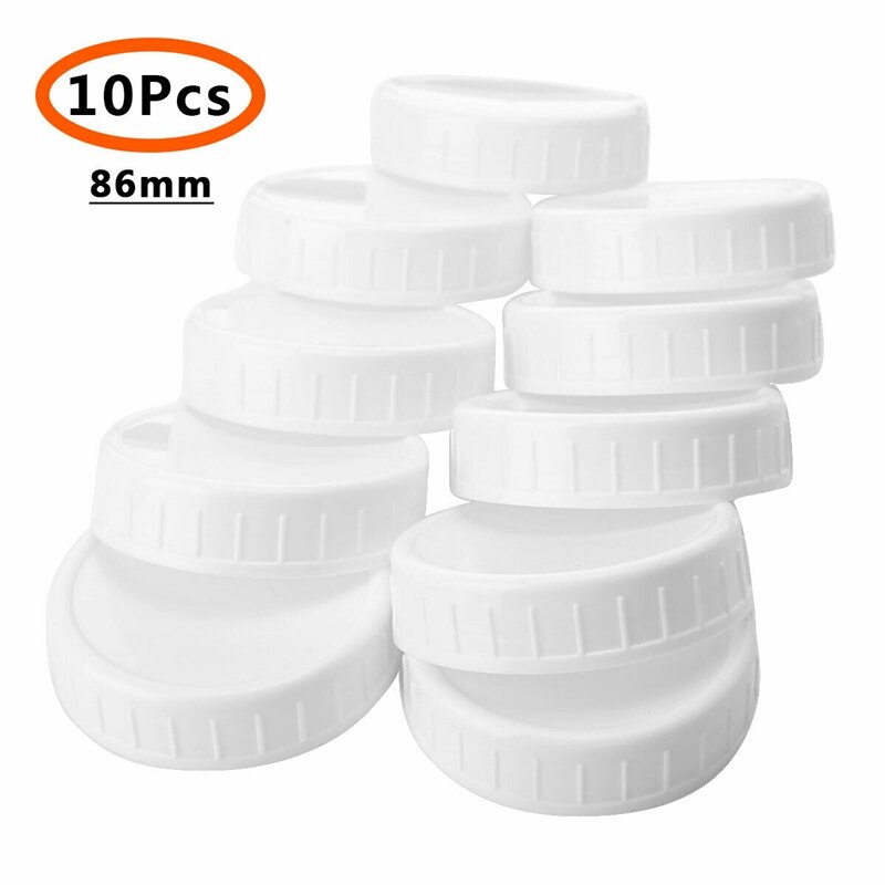 10Pcs Plastic Storage Caps Lids Ribbed for Standard Regular Mouth Mason Jar Bottle: Silver