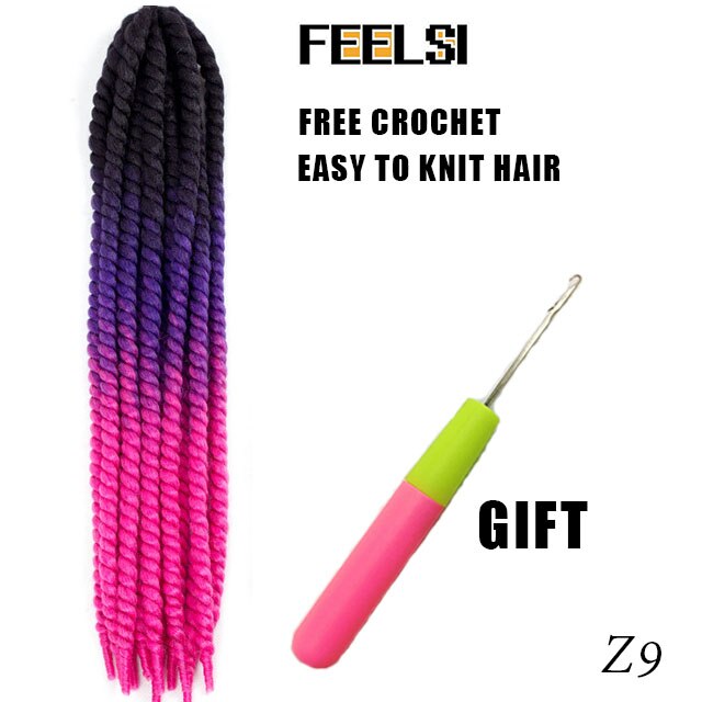 Havana Mambo Twist Hair Crochet Braids 22'' 120g 20 Color Ombre Synthetic Crochet Hair Braiding Hair FEELSI Purple: P4/30