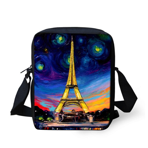 Minibandoleras TWOHEARTSGIRL con impresión de la Torre Eiffel para niñas, bolso cruzado pequeño para mujeres, bonitos bolsos de hombro ajustables: CC1633E