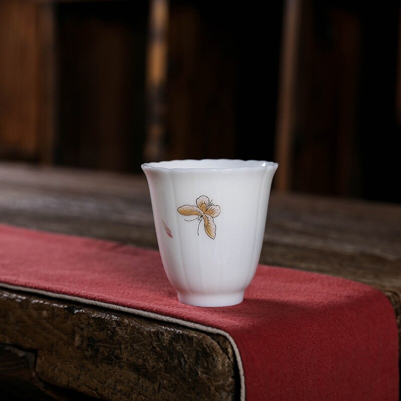 Ceramic Dehua Ceramic Whiteware Teacup Stacking Single Cup Hand-Painted Cup Kung Fu Tea Set Condensed Cute Tea Set Teacups