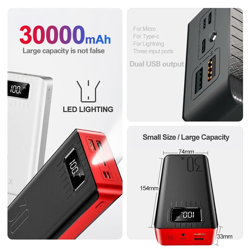 Banco de energía de 30000 mAh para móvil, cargador de batería externa de teléfono móvil Powerbank2, Cargador USB tipo C de 30000 mAh para Xiaom