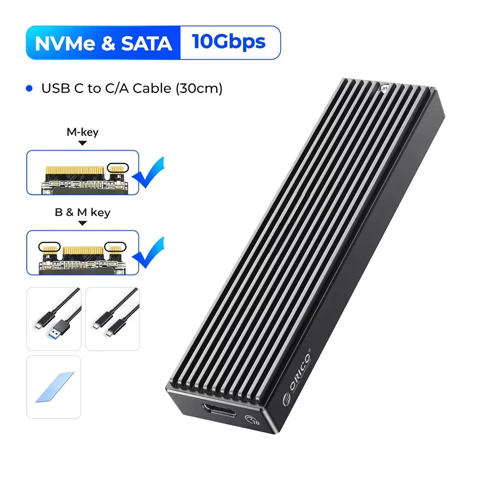 ORICO 10Gbps M.2 NVMe SSD Enclosure Aluminum Type C USB 3.2 Gen2 Tool-Free M.2 NVMe to USB Adapter for PCIe NVMe and SATA SSD: WHITE