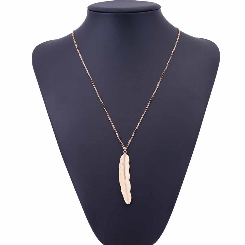 Torques Women Feather Necklace Long Sweater Chain Statement Jewelry Necklaces: golden