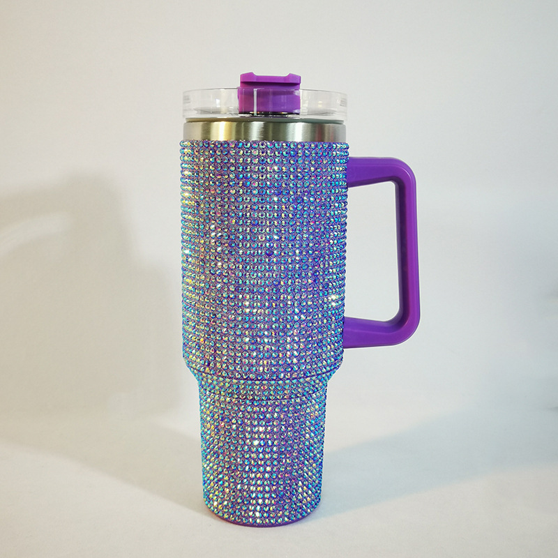 Taza Termo de diamante de 40oz con asa, botella aislada de café al vacío de acero inoxidable 304, frascos portátiles para coche: marrón