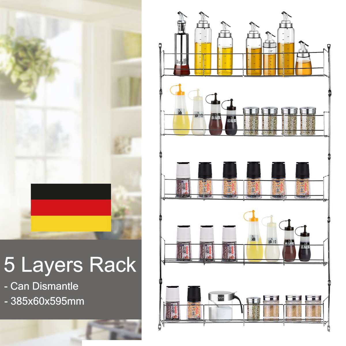 5 Layers Kitchen Spice Rack Multifunctional Organizer Storage Holders Shelf Pantry Wall Hanging Holder Save Space Shelf