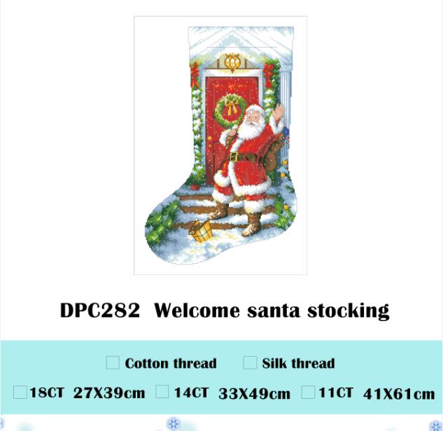 Kit de punto de cruz de bienvenida a papá noel con flores 18ct 14ct hilo de seda de algodón, tela blanca, bordado 11ct bricolaje, hecho a mano, costura.: Blanco / Hilo de seda / 11ct lienzos sin imprimir
