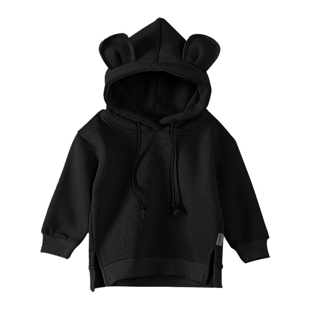 3M-3T enfants sweat-shirt enfant en bas âge bébé enfants garçon fille à capuche dessin animé 3D oreille sweat-shirt hauts vêtements Moletom: Black / 18M