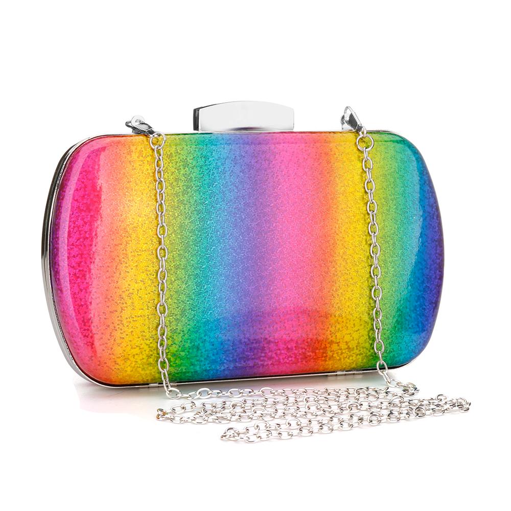 Rainbow Doos Avondtasje Vrouwen Elegante Tas Party Wedding Clutch Purse Vrouwelijke Mini Gelei Keten Schoudertas