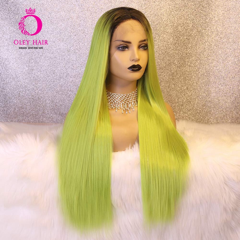 Green Wigs Synthetic Lace Front Wig Heat Resistant 22-26 Inch Drag Queen Glueless Long Cosplay Wigs For Black Women Oley Hair