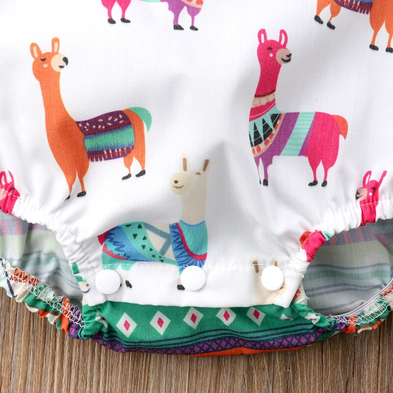 Newly Lovely Causal Summer Romper Toddler Baby Girls Boys Alpaca Cartoon Print Sleeveless O-Neck Tassel Romper 0-24M