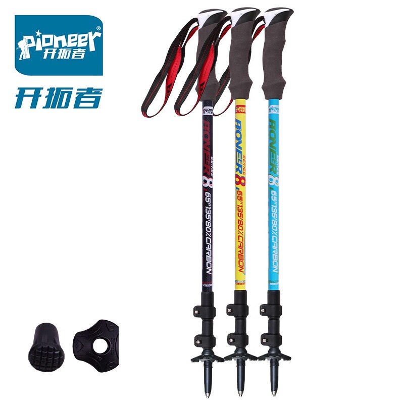 Bastones de Trekking de fibra de carbono Pioneer, bastones de senderismo ligeros plegables de bloqueo rápido con bolsa de transporte, 1 par