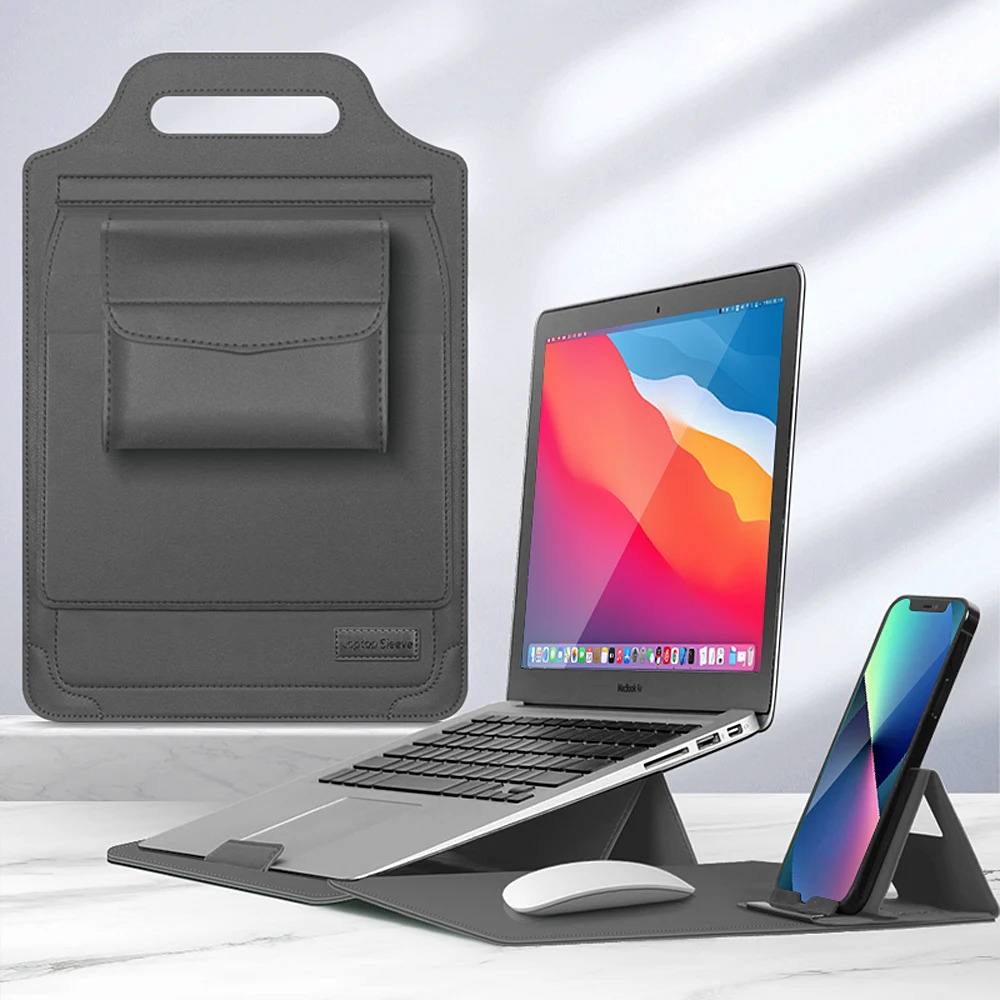 Laptop Sleeve Bag 5 in 1 Laptop Stand Case with Cable Mouse Pad Pouch for MacBook Huawei Matebook 11 12 13.3 13 14 15 Cover: 12.4 / GRAY