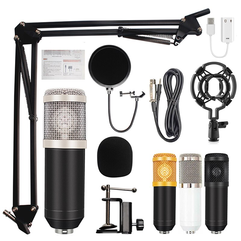 bm 800 studio recording condenser podcast kaorake microphone mic kit set bm800 usb radio desktop for pc computer: BlackSliver