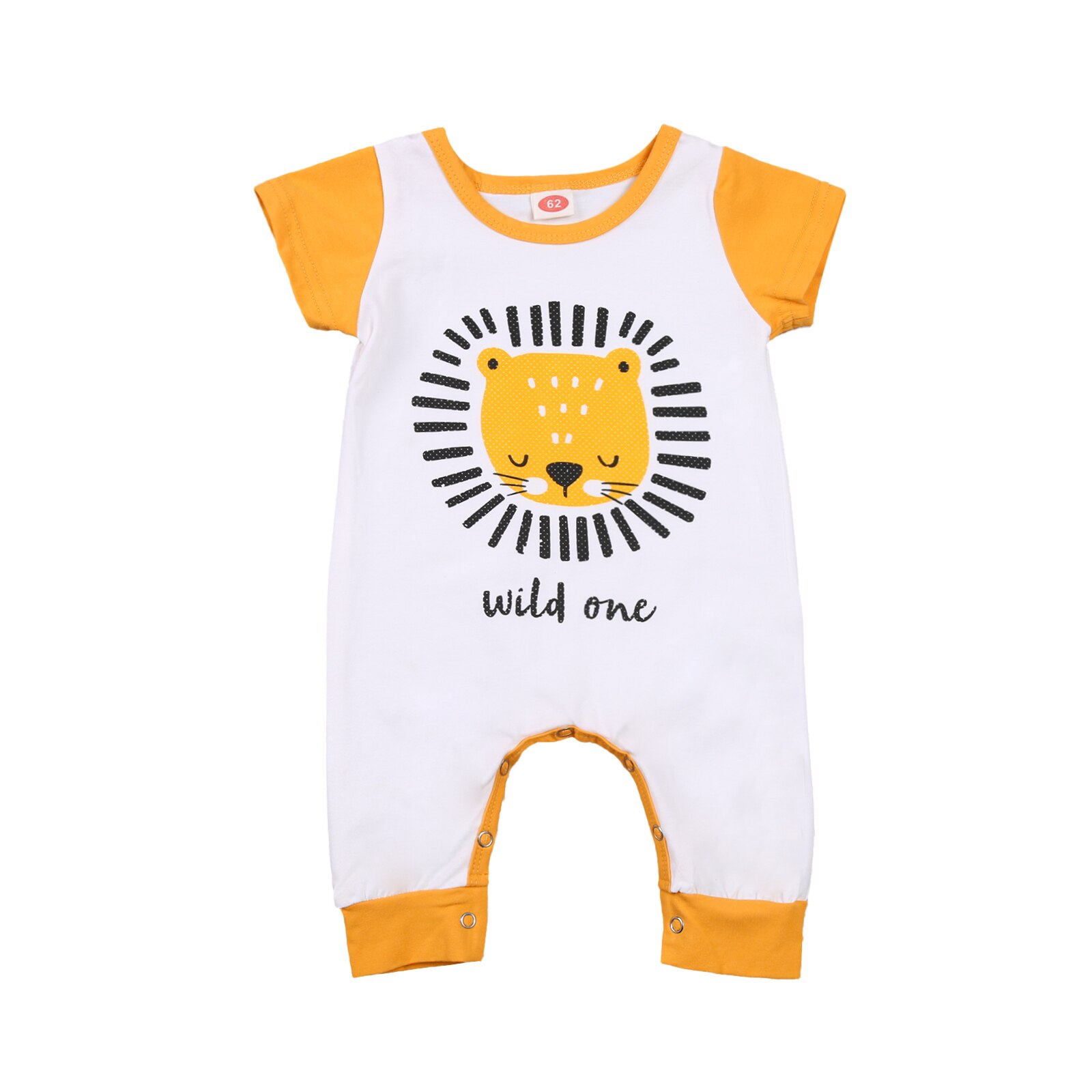 Baby Baby Jongen Meisje Romper Peuter Geel Leeuw Patroon Korte Mouw Kruis Knop Crew Hals Kledingstuk