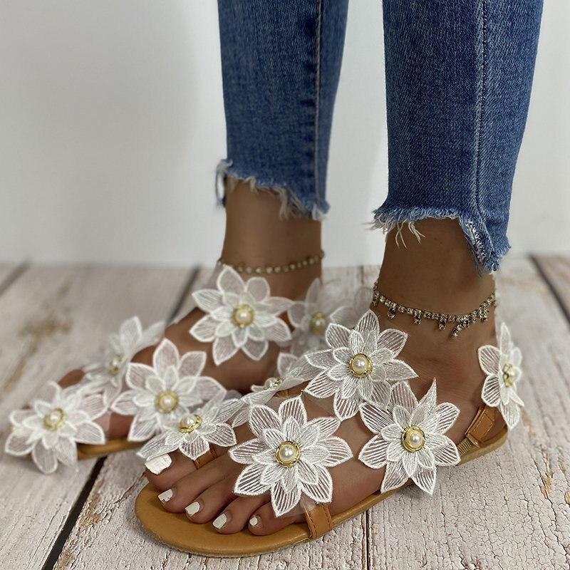 Sandalias con flores para mujer, chanclas de verano, zapatos de plataforma para mujer, sandalias de playa deslizantes de talla grande