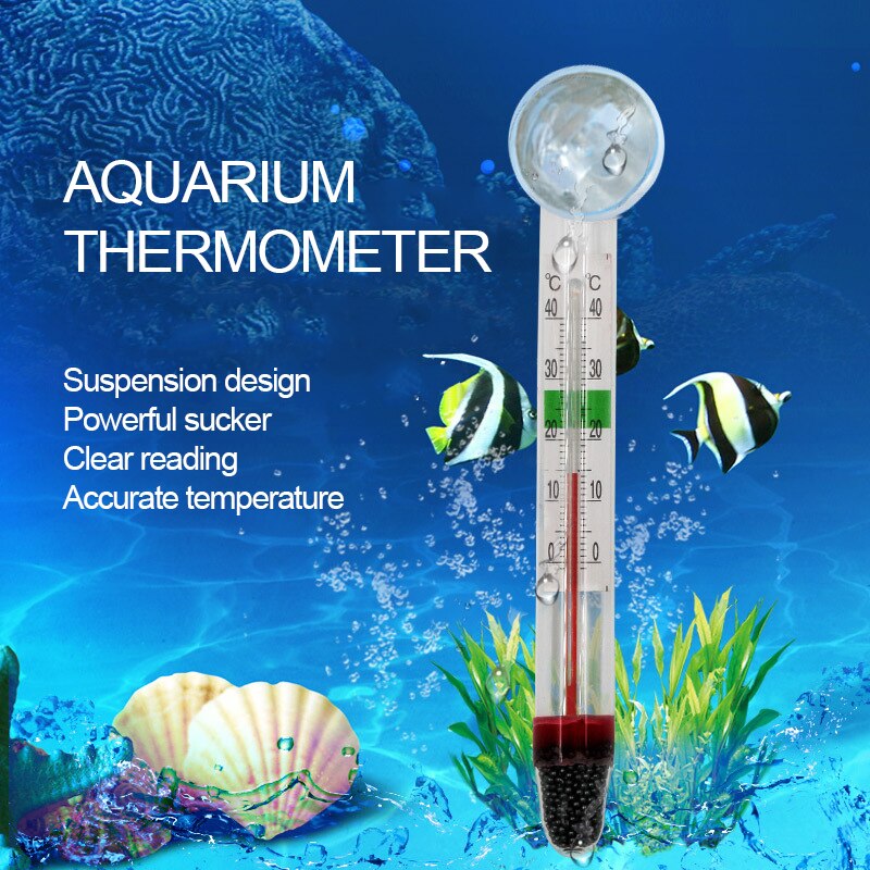 Akvarium termometer nedsænket glas akvarium termometer tilbehør til vandtemperatur måling vandtæt sugekop