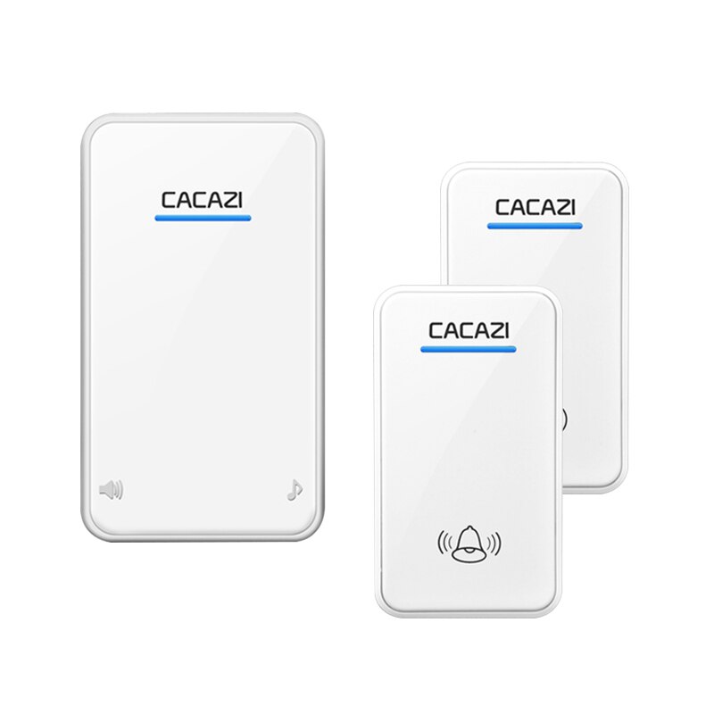 CACAZI Wireless Doorbell DC Battery Operated Waterproof 2 Button 1 Receiver Led Light Home Cordless Door Bell 48 Chime 6 Volume: white2x1