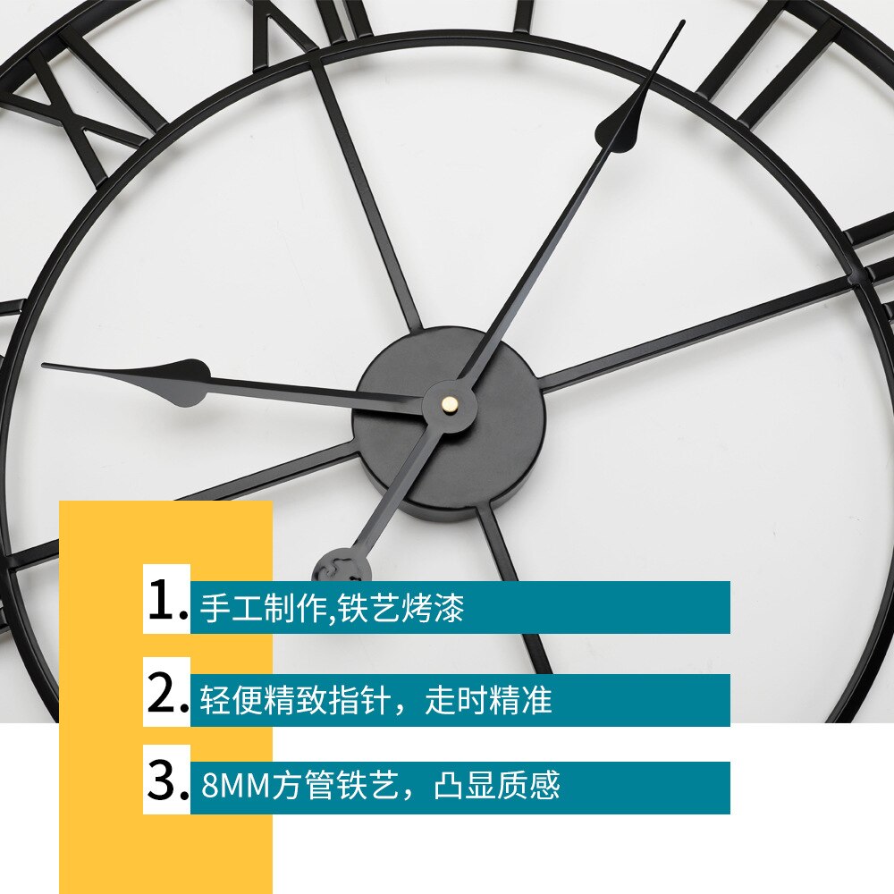 American Wrought Iron Wall Clock Cross-border Round Retro Roman Clock Silent Living Room Wall Clock