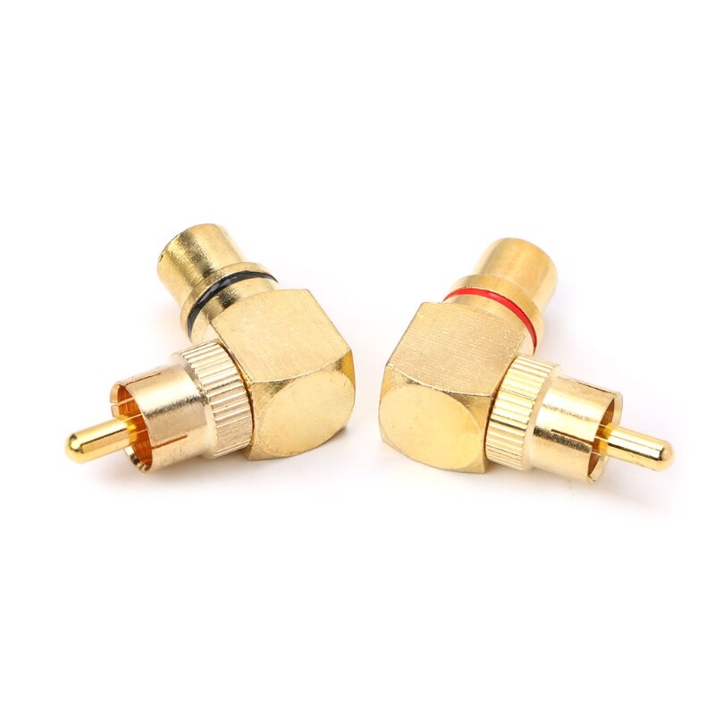 2X Brass RCA Right Angle Male To Female Gold Plated Connector 90 Degree Adapters