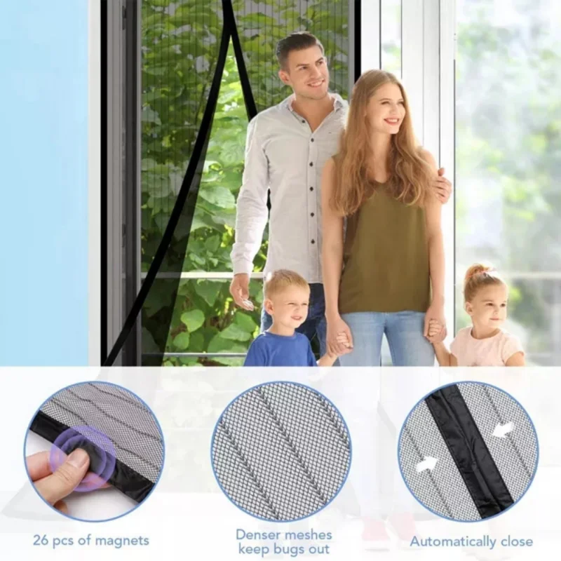 Moustiquaire magnétique sans poinçon, rideaux de porte en maille anti-insectes et mouches, écran de fermeture automatique adapté aux portes coulissantes de la maison