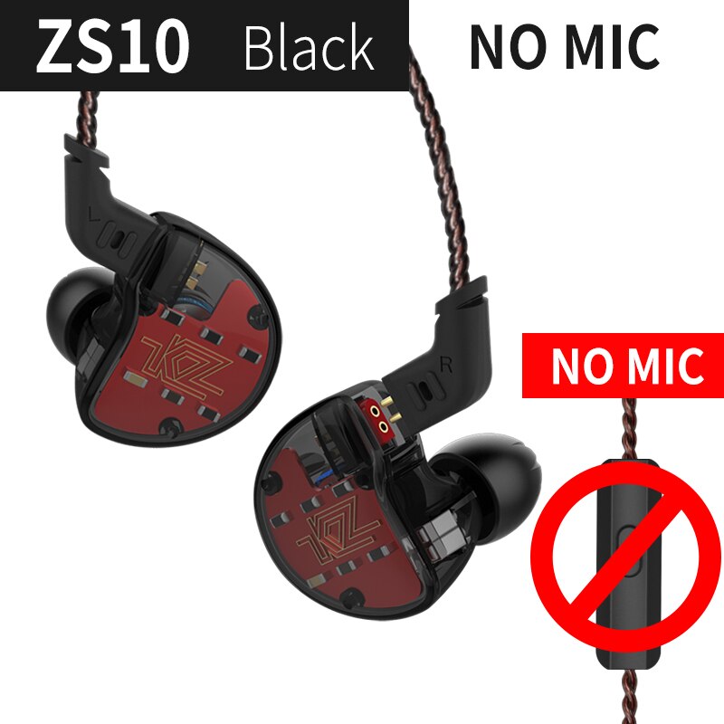 KZ ZS10 Earphones Headphones 4BA +1DD Hybrid technology In Ear Monitor Sport Earbuds Noise Cancelling HIFI Bass Gaming Headset: ZS10Blacknomic