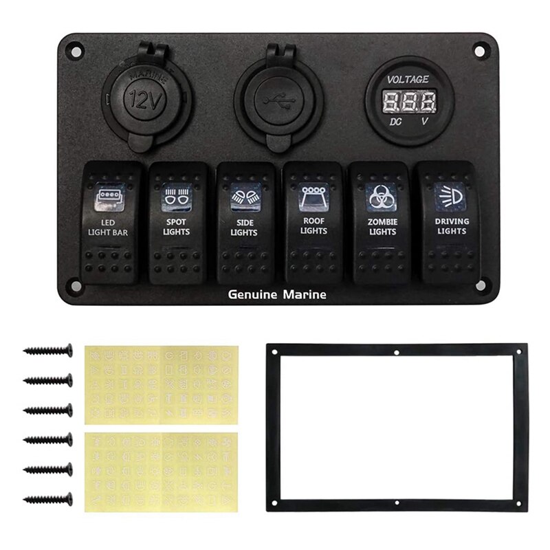 Refitting Vehicle 6Pin Multifunction Switch Panel Into Vehicle USB Digital Voltmeter