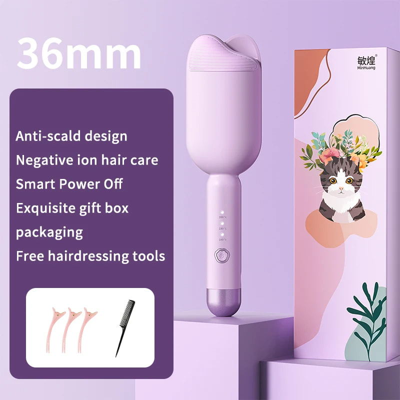 Elektrische haarkruller 36 mm grote golfstyling Keramisch haar Langdurige krultang Stylingtool Curling Wand Hair Waver: Paars / au plug