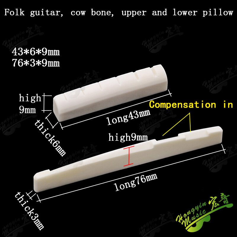 1 SET Ox bone 6 String Guitar Bridge Saddles Part For Folk Acoustic Guitar single saddle 72mm 74mm 76mm 80 100mm 43mm nut blank: 43 76mm high9mm