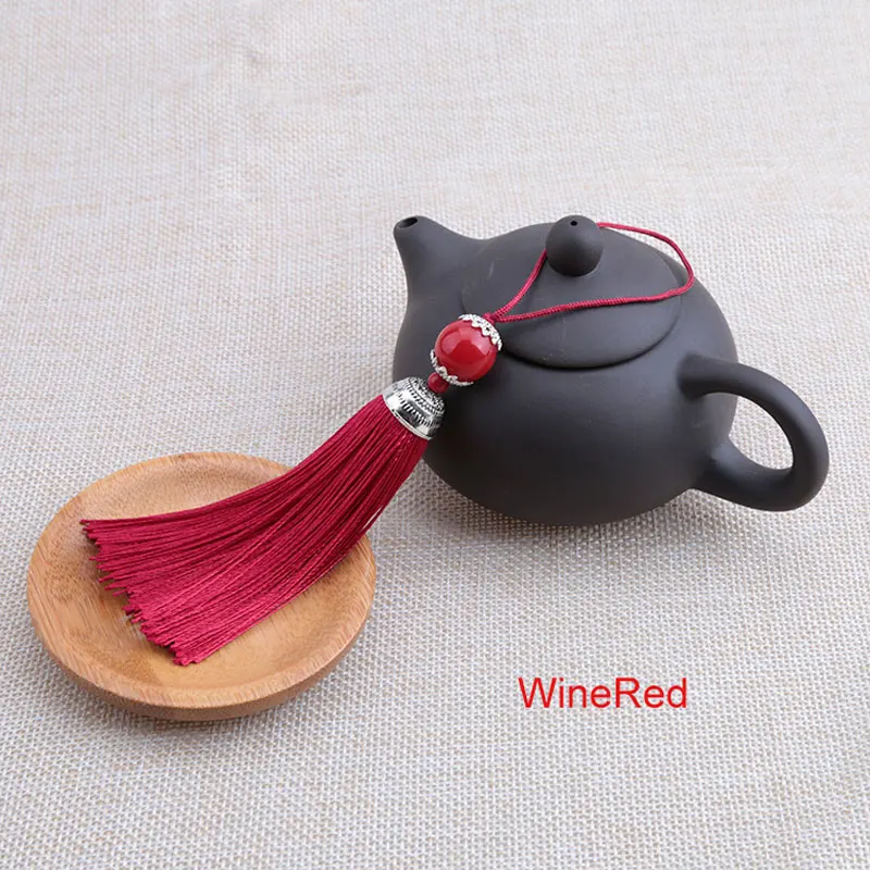 Écharpe à franges en soie 18cm, 2 pièces/lot, avec perles acryliques, pendentif pour coudre des rideaux, accessoires de bijoux, décor de mariage à faire soi-même: Rose