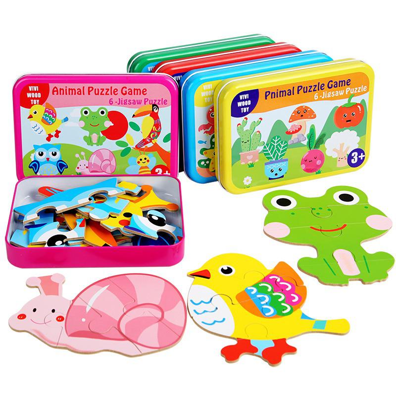 Kinderen Houten Intelligentie Ontwikkeling 6 Stuk Diy Puzzel Creatieve Puzzel Houten Speelgoed Ijzer Boxed Kinderen Speelgoed