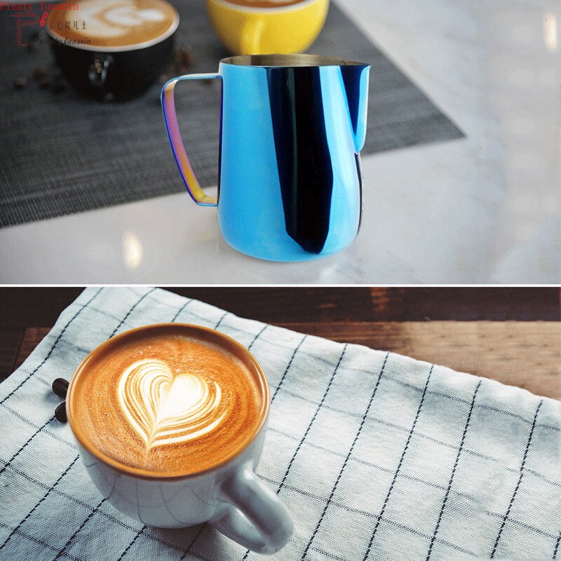 Mjölkkanna i rostfritt stål skummande kanna spets dra blomma kopp kaffeskummare latte art skum verktyg kaffe 350ml 600ml