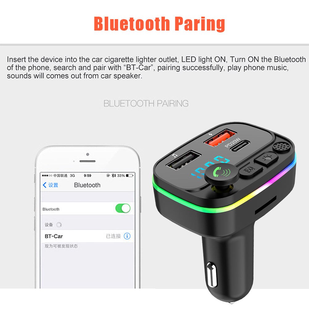 Car fast charger,  mp3 music players, navigation, voice reports, hands-free calling, audio receiver, wireless bluetooth 5,0 fm transmitters