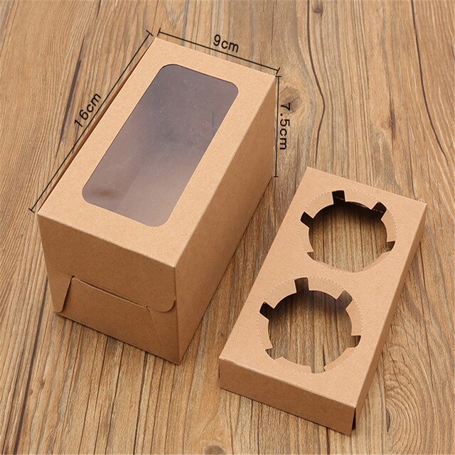 1Pcs Clear Windowed Cupcake Dozen Verwijderbare Lade Voor 2/4/6/12 Mousse Cake Voor Party Kerst Voedsel verpakking Keuken Accessoires: Brown-2 hole