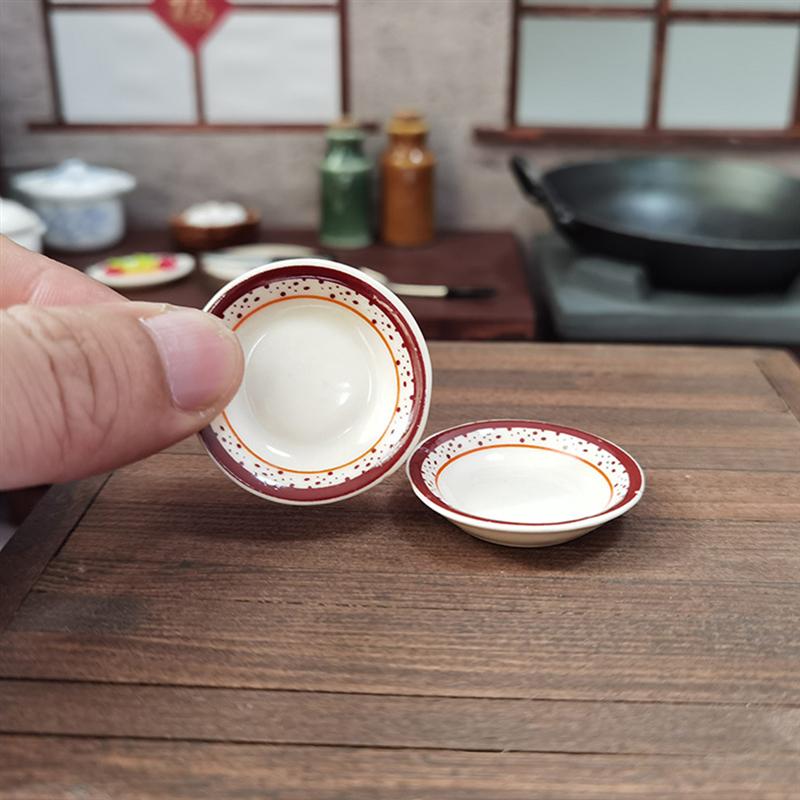 2pcs Mini Bowl Models Mini Ceramic Bowls Mini Scene Adornments Mini DIY Decors