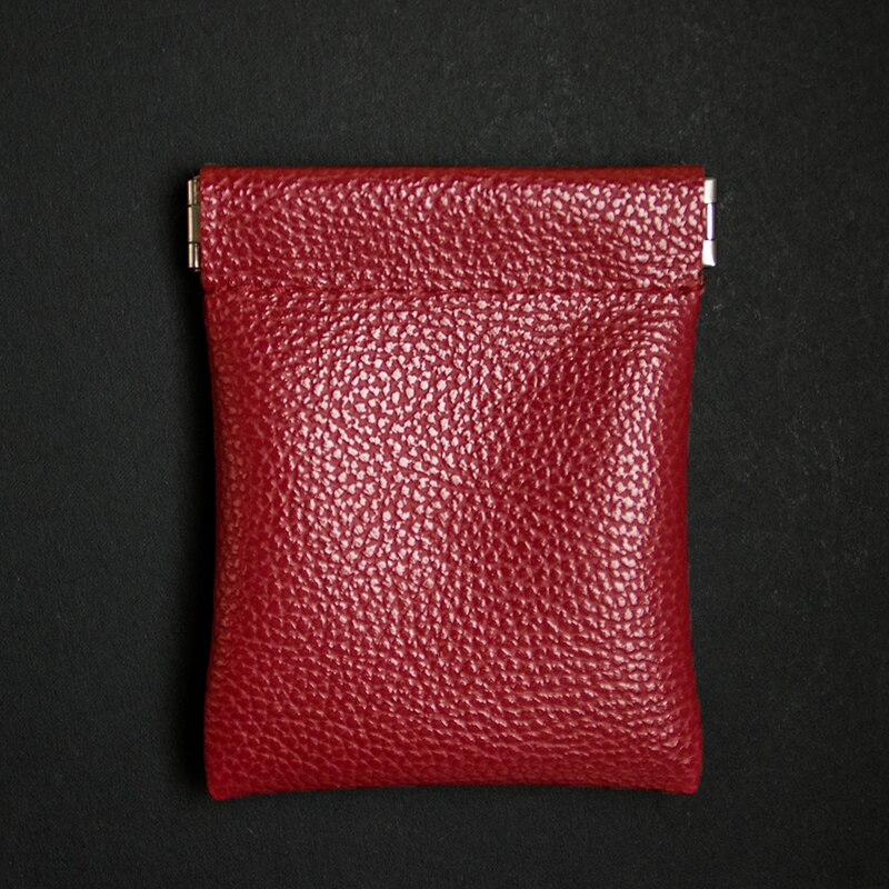 Squeeze Coin Purse Vintage Solid PU Leather Women Men Small Mini Short Wallet Bag Key Credit Card Earbuds Holder: Red