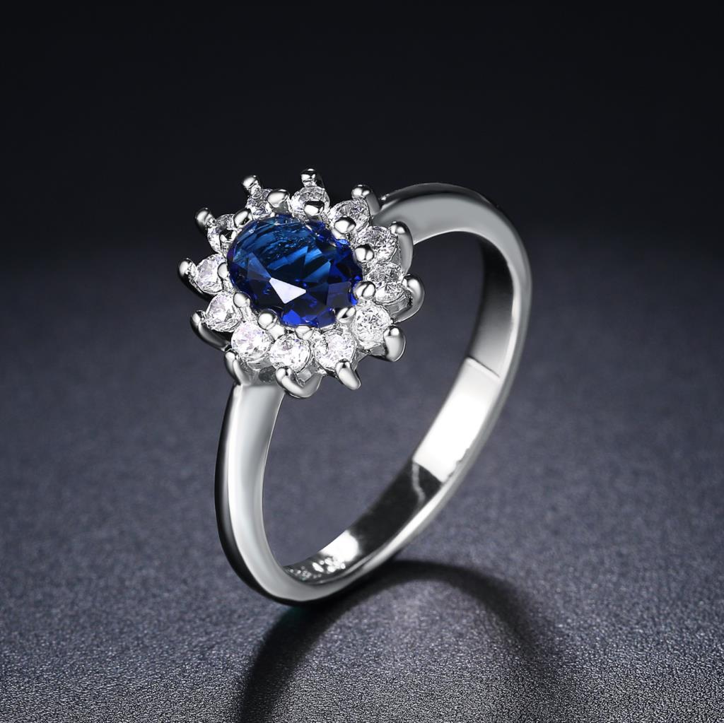 Princess Kate Rings For Women Blue Crystal Wedding Engagement Bridal Promise Marriage Ring For Bride Female Jewelry R076