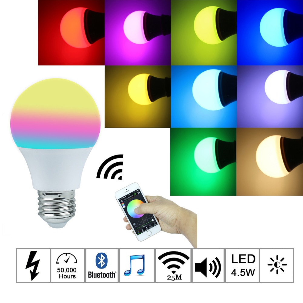 smart 4.5 W E27 RGBW led lamp Bluetooth 4.0 smart verlichting lamp kleurverandering dimbare AC85-265V voor home hotel