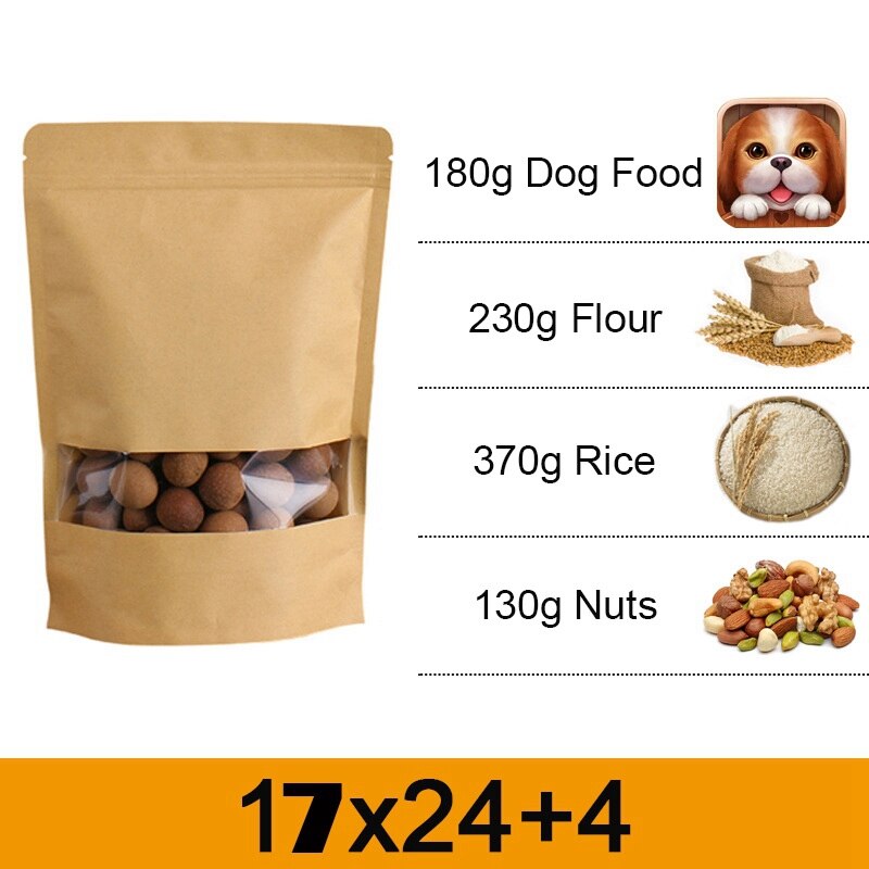 50Pcs Bakery Bags Clear Window Paper Bag Sealing Grease Proof Kraft Paper Bag For Food Snacks Cookie Bag: Dark Khaki