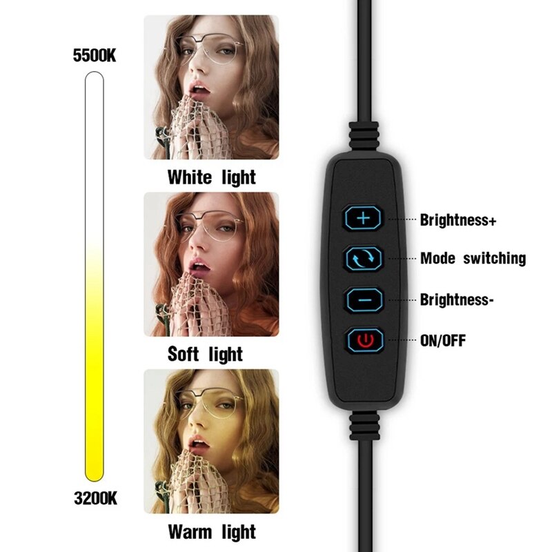 26cm/10 pouces LED lumière annulaire 3 couleurs 10 niveaux réglable 3200-5600K température de couleur avec trépieds téléphone et supports de tablette pour L