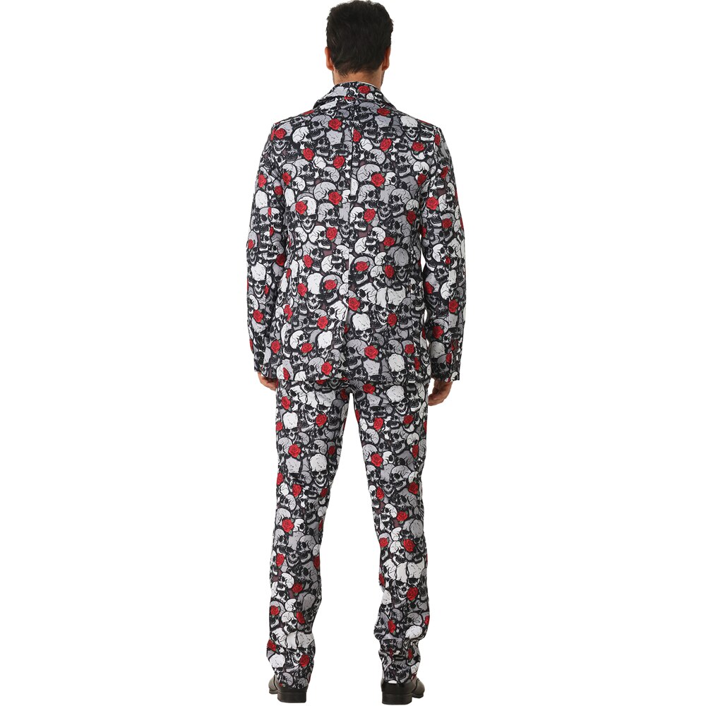 CRAZE Scary Dead Skull Cosplay Men floral Rose Suits Halloween Costumes Black Gothic Blazer Carnival Party Slim Fit Outfit