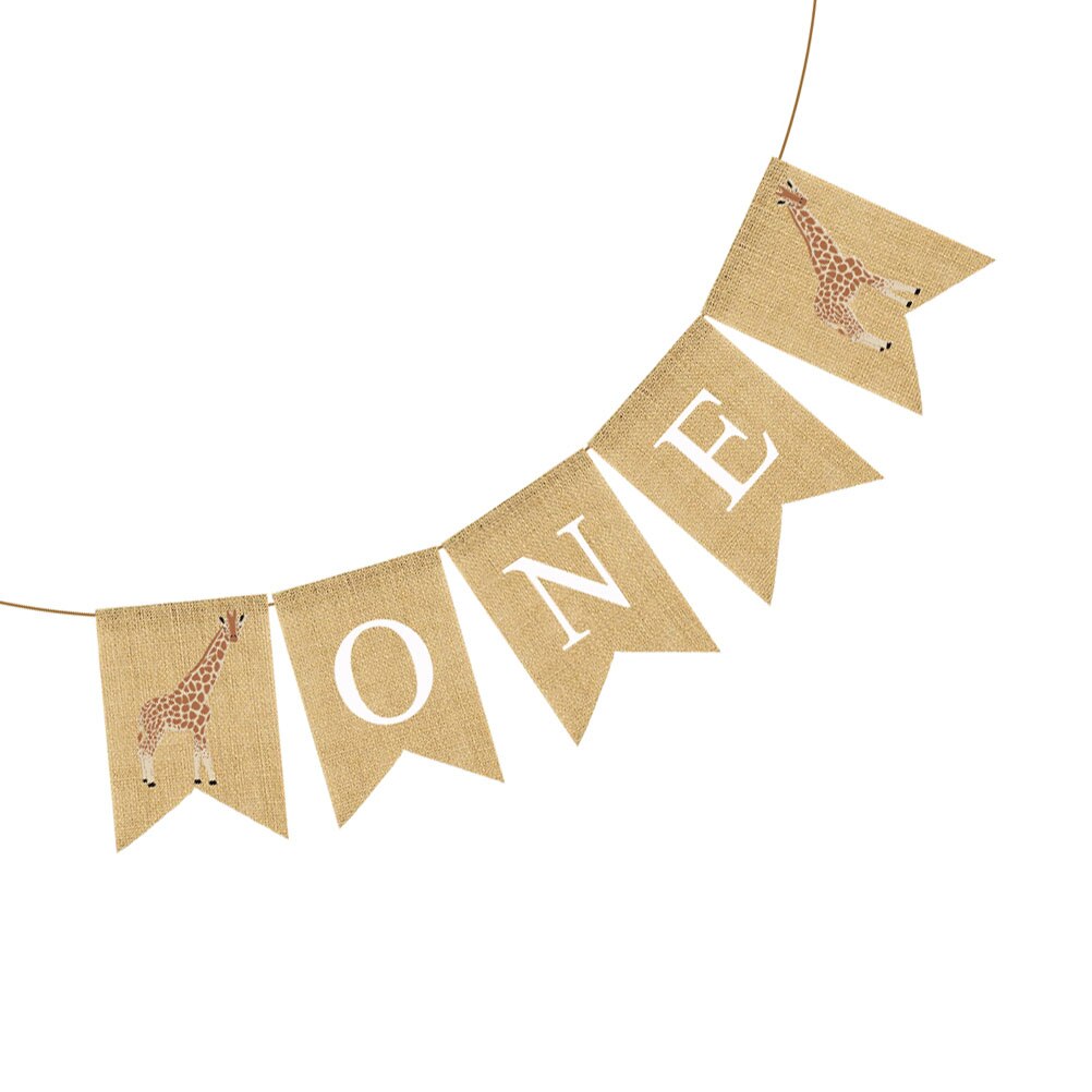 Eerste Verjaardag Vlag Giraffe En Een Printing Jute Banner Swallowtail Bunting Baby Shower Opknoping Garland Feestartikelen