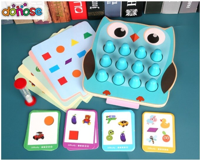 Ugle børns pædagogiske legetøj 3-4-6 år børn bordspil hukommelse match detektiv træning legetøj familie fest trælegetøj: Ingen detailboks
