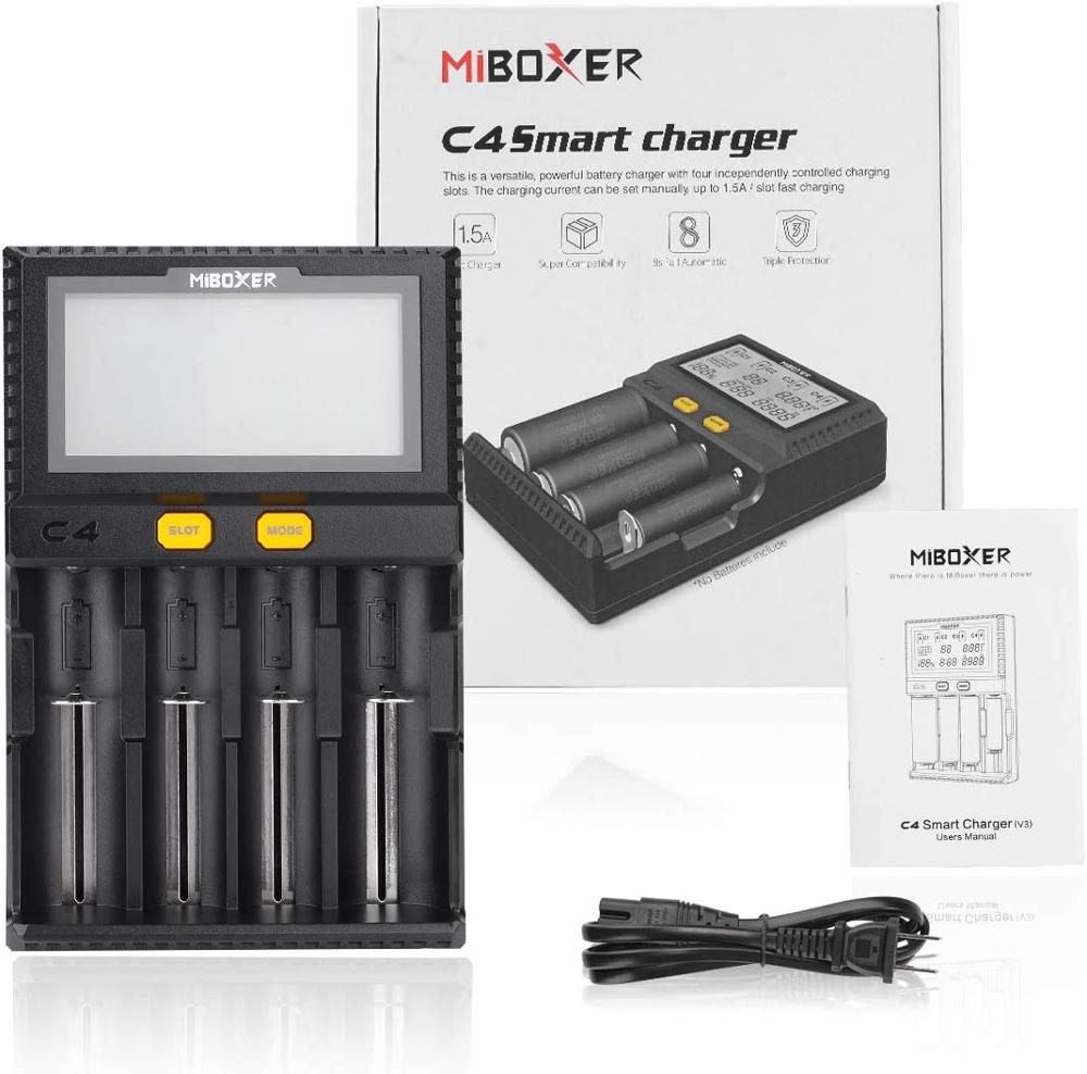 Miboxer C4 LCD Clever Batterie Ladegerät für Li-Ion IMR ICR LiFePO4 18650 14500 26650 21700 AAA Batterien 100-800mAh 1.5A entladung: C4 mit discharger / uns Stecker