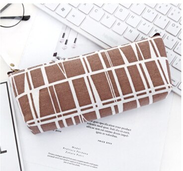 Estuche sencillo a cuadros para lápices, estuche de lona de gran capacidad, estuche de bolígrafo escolar, bolsa de almacenamiento de objetos pequeños: Brown