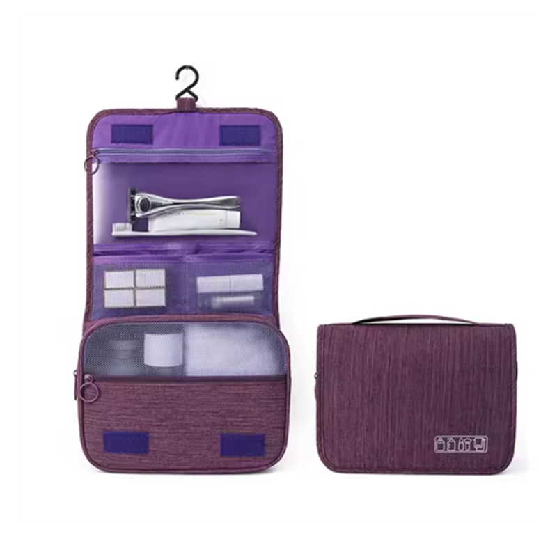 Neceser grande de viaje para hombre y mujer, neceser colgante para cosméticos, neceser de belleza, organizador de accesorios, bolsa de lavado: Morado