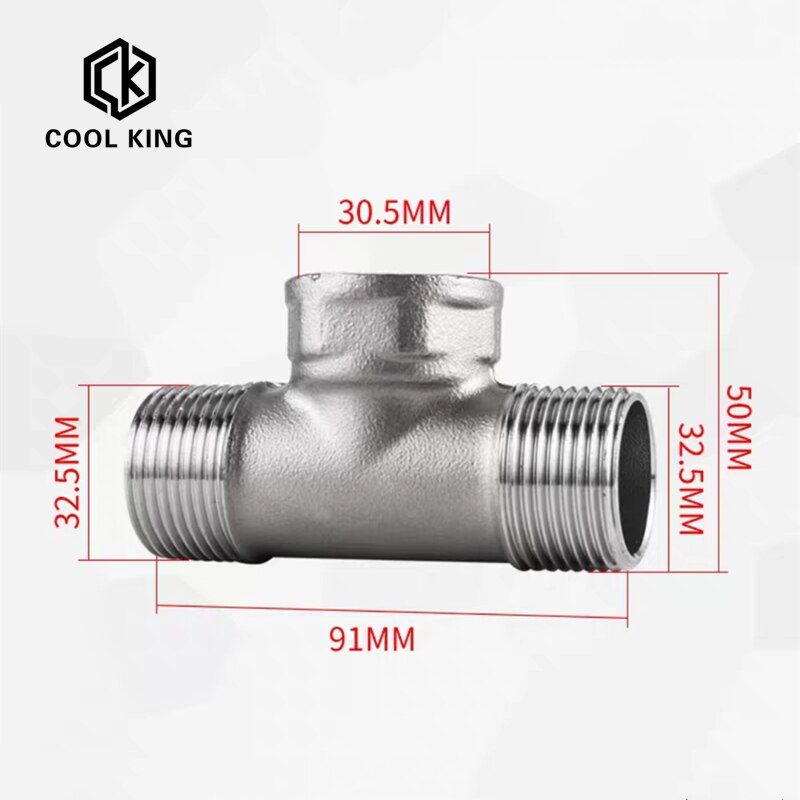Dn8/dn15/dn25/dn32 han+han+hun gevind 3 -vejs tee t rørfitting 1/4 &quot; 1/2 &quot; 3/4 &quot; 1 &quot; 1-1/4 &quot; bsp gevind 304 rustfrit stål: Mxfxm / 1 "