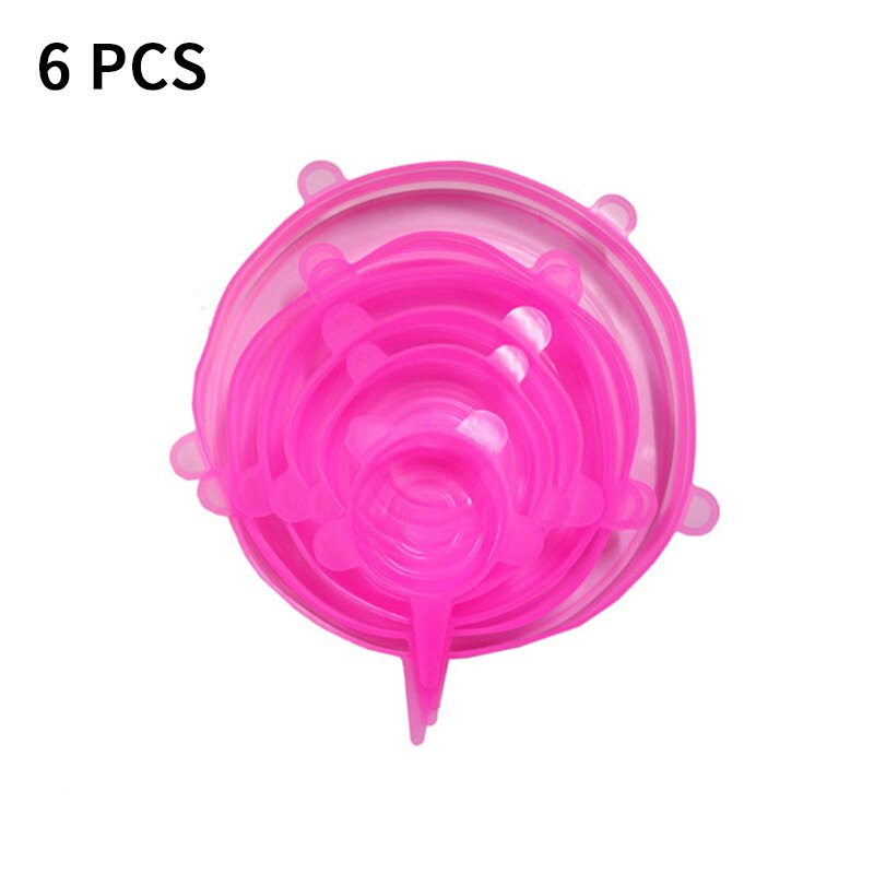 6 Stks/set Silicone Voedsel Cover Herbruikbare Stretch Vacuüm Seal Wrap Wrap Keuken Organisatie Pot Schotel Verse Houden Verzegelde Deksels: rose