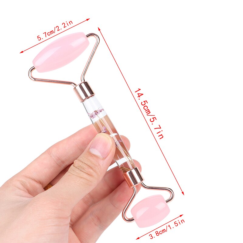 1Pcs Rose Quartz Jade Roller Bloem Pole Roller Gezicht Lifting Massager Facial Manuele Massage Roller