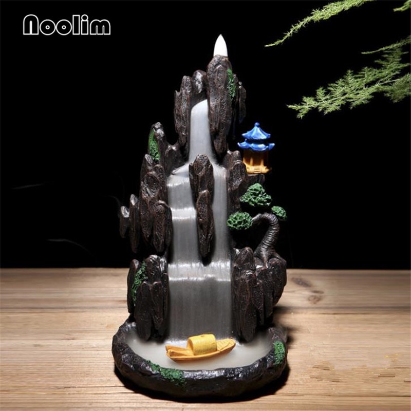 Resin High Mountain Waterfall Backflow Incense Burner Meditation Smoke Waterfall Aromatherapy Censer Home Decor Ornaments